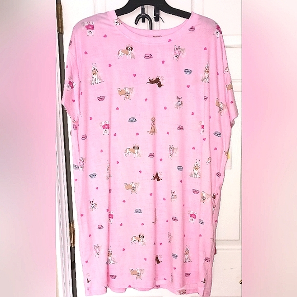 LAST ONE Women's plus 2X/3X nightgown sleep shirt pink DOGS Joyspun short sleeve - Picture 1 of 4